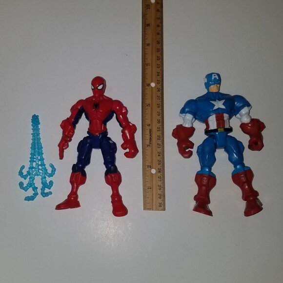 2 Marvel Super Hero Mashers Action Figures Captain America Spiderman + Web Lot - Picture 2 of 8